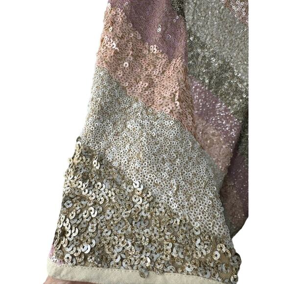 NWT Bl-nk London Full Sequin Knee Length Striped Deep V Neck Lined Slits Large - Picture 2 of 6